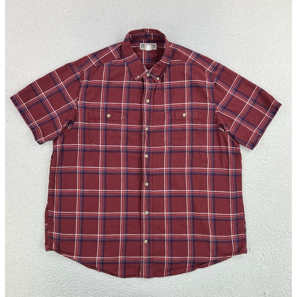 Duluth Trading Co Shirt Mens XL Red Plaid Short Sleeve Button Up Hemp Casual